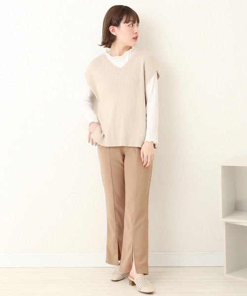 libelle more（リベル モア）の「BACKリボンニットベスト+楊柳インナーPO セット（Tシャツ/カットソー・レディース・ブラック/モカ/ピンク/ライトベージュ・L/M）」の8枚目の写真