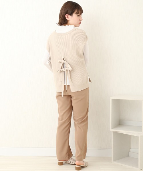 libelle more（リベル モア）の「BACKリボンニットベスト+楊柳インナーPO セット（Tシャツ/カットソー・レディース・ブラック/モカ/ピンク/ライトベージュ・L/M）」の5枚目の写真