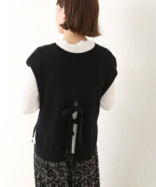 libelle more（リベル モア）の「BACKリボンニットベスト+楊柳インナーPO セット（Tシャツ/カットソー・レディース・ブラック/モカ/ピンク/ライトベージュ・L/M）」の13枚目の写真