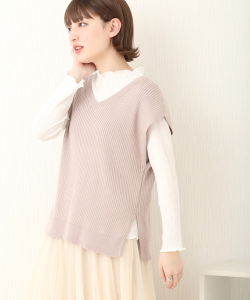 libelle more（リベル モア）の「BACKリボンニットベスト+楊柳インナーPO セット（Tシャツ/カットソー・レディース・ブラック/モカ/ピンク/ライトベージュ・L/M）」の11枚目の写真