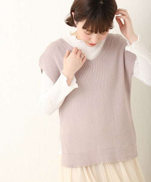 libelle more（リベル モア）の「BACKリボンニットベスト+楊柳インナーPO セット（Tシャツ/カットソー・レディース・ブラック/モカ/ピンク/ライトベージュ・L/M）」の17枚目の写真