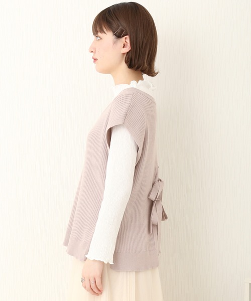 libelle more（リベル モア）の「BACKリボンニットベスト+楊柳インナーPO セット（Tシャツ/カットソー・レディース・ブラック/モカ/ピンク/ライトベージュ・L/M）」の9枚目の写真
