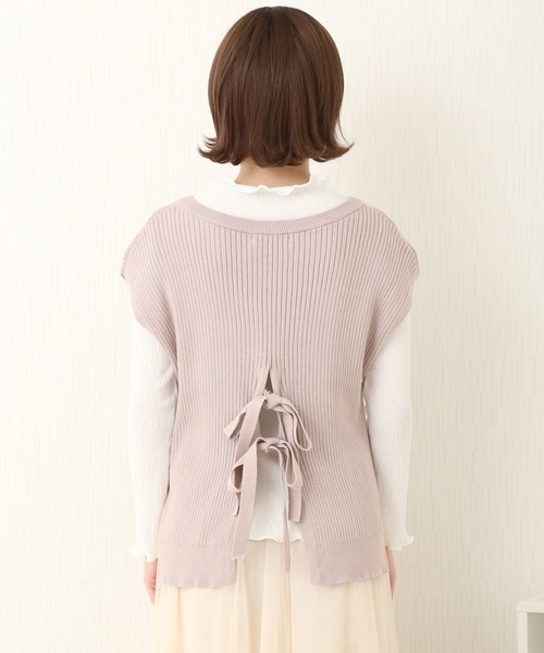 libelle more（リベル モア）の「BACKリボンニットベスト+楊柳インナーPO セット（Tシャツ/カットソー・レディース・ブラック/モカ/ピンク/ライトベージュ・L/M）」の6枚目の写真