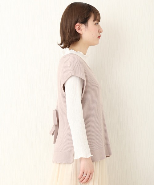 libelle more（リベル モア）の「BACKリボンニットベスト+楊柳インナーPO セット（Tシャツ/カットソー・レディース・ブラック/モカ/ピンク/ライトベージュ・L/M）」の20枚目の写真