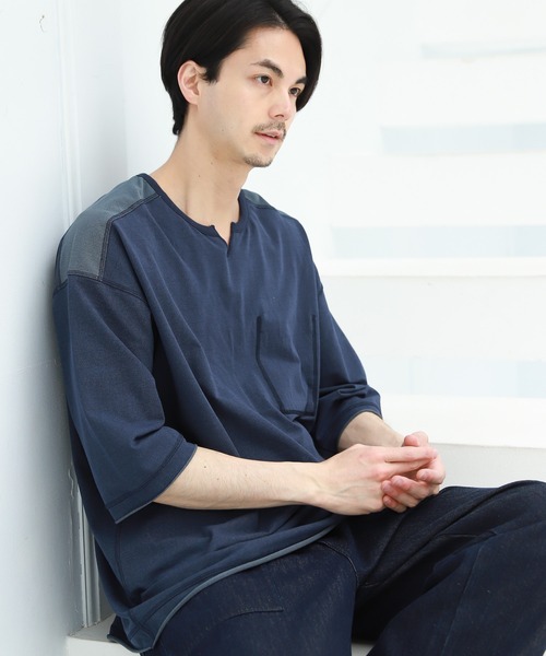 niko and...（ニコアンド）の「プレーティング2WAYＴシャツ（Tシャツ/カットソー・メンズ・ネイビー/オフホワイト/イエロー・LARGE/MEDIUM）」の3枚目の写真