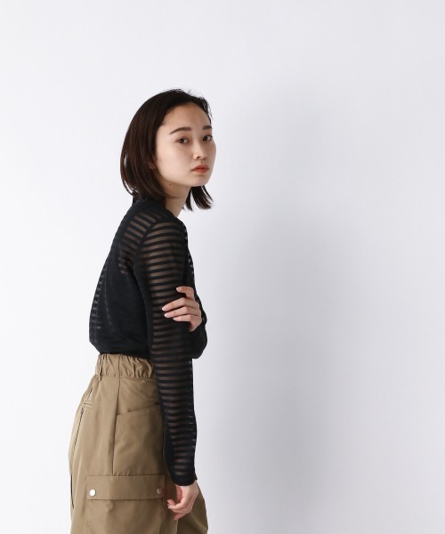 JEANASIS（ジーナシス）の「シアーボーダーLST/958375（Tシャツ/カットソー・レディース・ブラック/グリーン・FREE）」の12枚目の写真