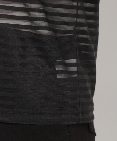 JEANASIS（ジーナシス）の「シアーボーダーLST/958375（Tシャツ/カットソー・レディース・ブラック/グリーン・FREE）」の4枚目の写真