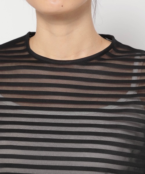 JEANASIS（ジーナシス）の「シアーボーダーLST/958375（Tシャツ/カットソー・レディース・ブラック/グリーン・FREE）」の11枚目の写真