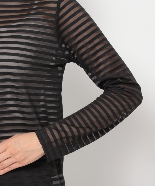 JEANASIS（ジーナシス）の「シアーボーダーLST/958375（Tシャツ/カットソー・レディース・ブラック/グリーン・FREE）」の9枚目の写真