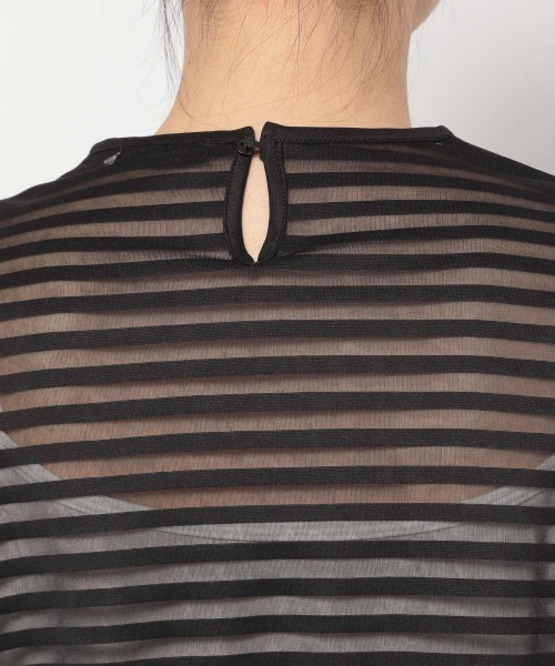 JEANASIS（ジーナシス）の「シアーボーダーLST/958375（Tシャツ/カットソー・レディース・ブラック/グリーン・FREE）」の8枚目の写真