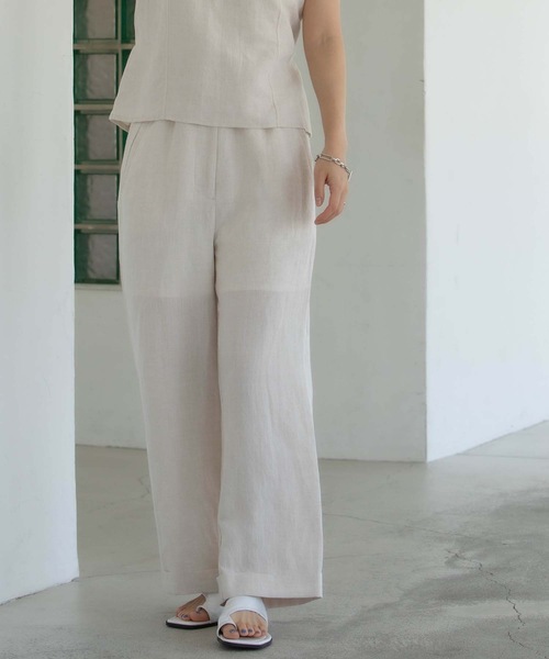 ANT（アント）の「LINEN PAPER BACK CROPPED PANTS / リネンペーパーバッククロップドパンツ【ANT】（その他パンツ・レディース・ブラック/カーキ/アイボリー・FREE）」の2枚目の写真