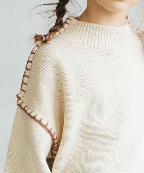 pairmanon（ペアマノン）の「【ママとおそろい】ハンドステッチ入りニット（ニット/セーター・キッズ・アイボリー/モカ/ブルー系その他3/ピンク・90/100/110/120/130/140/150）」の12枚目の写真