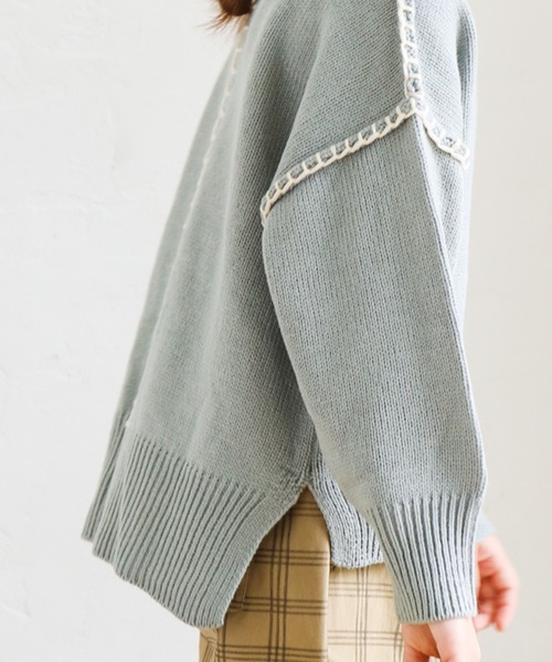 pairmanon（ペアマノン）の「【ママとおそろい】ハンドステッチ入りニット（ニット/セーター・キッズ・アイボリー/モカ/ブルー系その他3/ピンク・90/100/110/120/130/140/150）」の11枚目の写真