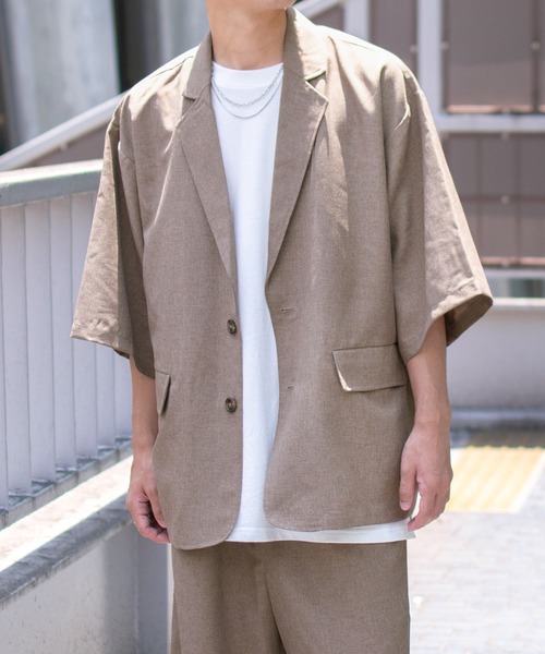 PairPair(ペアペア)の「テックリネン半袖ジャケット(セットアップ/ユニセックス)(テーラードジャケット・メンズ・ライトブラウン/アイボリー・MEDIUM/LARGE)」の10枚目の写真