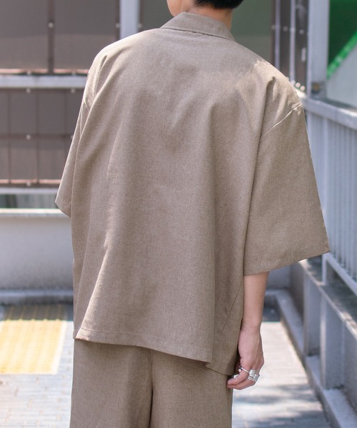 PairPair(ペアペア)の「テックリネン半袖ジャケット(セットアップ/ユニセックス)(テーラードジャケット・メンズ・ライトブラウン/アイボリー・MEDIUM/LARGE)」の12枚目の写真