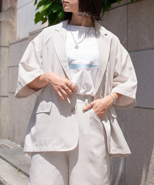 PairPair(ペアペア)の「テックリネン半袖ジャケット(セットアップ/ユニセックス)(テーラードジャケット・メンズ・ライトブラウン/アイボリー・MEDIUM/LARGE)」の16枚目の写真