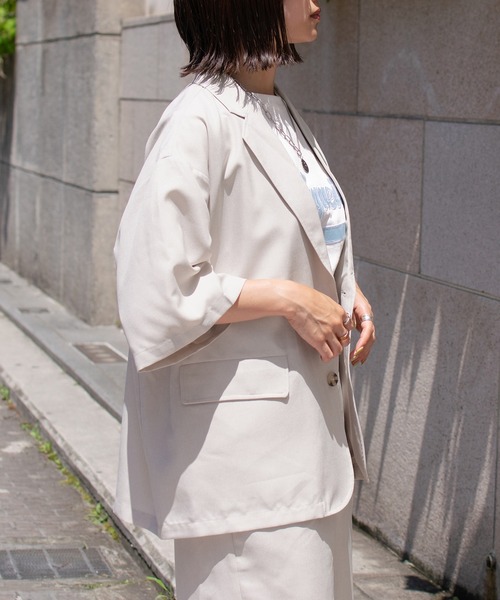 PairPair(ペアペア)の「テックリネン半袖ジャケット(セットアップ/ユニセックス)(テーラードジャケット・メンズ・ライトブラウン/アイボリー・MEDIUM/LARGE)」の17枚目の写真