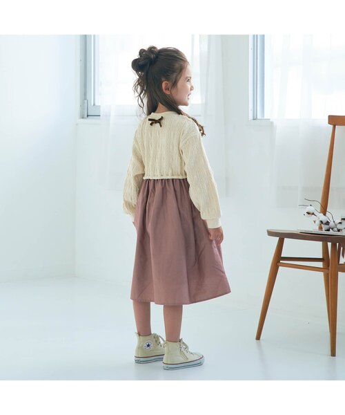 apres les cours（アプレレクール）の「WEB限定 膨れジャガードドッキングワンピース（ワンピース・キッズ・ブラウン/イエロー/アイボリー/サックスブルー・80/130/140/120/90/110/100）」の6枚目の写真