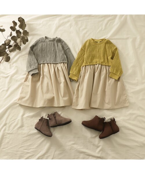 apres les cours（アプレレクール）の「WEB限定 膨れジャガードドッキングワンピース（ワンピース・キッズ・ブラウン/イエロー/アイボリー/サックスブルー・80/130/140/120/90/110/100）」の8枚目の写真