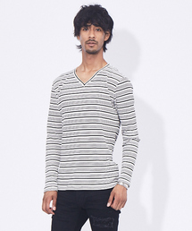 5351 POUR LES HOMMES | ランダムシャドーリブ 長袖 VネックPO(Tシャツ/カットソー)