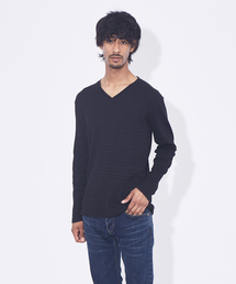 5351 POUR LES HOMMES | ランダムシャドーリブ 長袖 VネックPO(Tシャツ/カットソー)