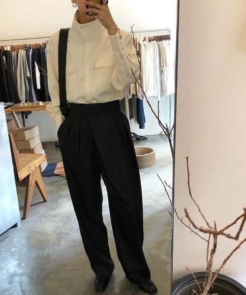 KOR（ケーオーアール）の「2way スタンドカラー ブラウス（シャツ/ブラウス・レディース・ホワイト/グレー・FREE）」の5枚目の写真