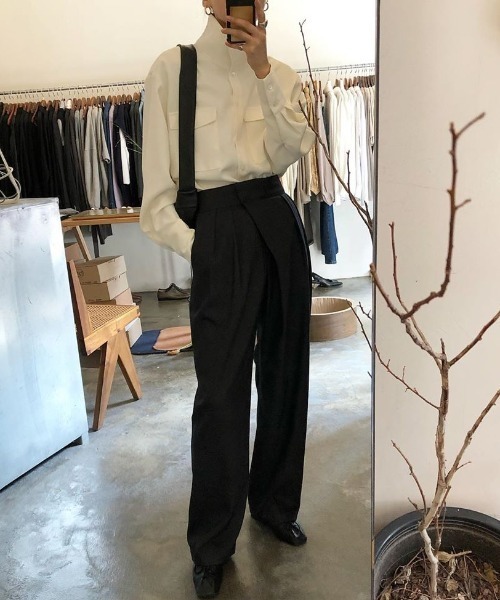 KOR（ケーオーアール）の「2way スタンドカラー ブラウス（シャツ/ブラウス・レディース・ホワイト/グレー・FREE）」の11枚目の写真