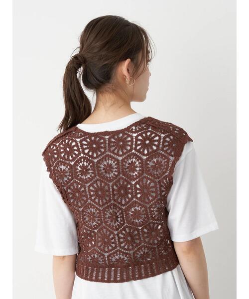 earth music&ecology（アースミュージックアンドエコロジー）の「クロシェニットベスト ＊（ベスト・レディース・ブラウン/ホワイト系その他2・FREE）」の8枚目の写真