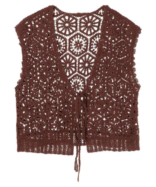 earth music&ecology（アースミュージックアンドエコロジー）の「クロシェニットベスト ＊（ベスト・レディース・ブラウン/ホワイト系その他2・FREE）」の12枚目の写真