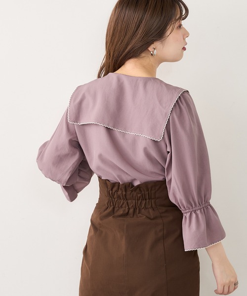 新品未使用❁ホコモモラ ジャガード 丸襟 ブラウス セーラーカラー 刺繍 40 新品未使用❁ホコモモラ ジャガード 丸襟 ブラウス セーラーカラー