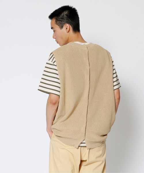 UNDECORATED(アンデコレイテッド)の「UNDECORATED アンデコレイテッド / CODE YARN KNIT VEST コードヤーン オーバーサイズ Vネック ニットベスト / UDS22802(ベスト・メンズ・ベージュ/ブラック・FREE)」の4枚目の写真
