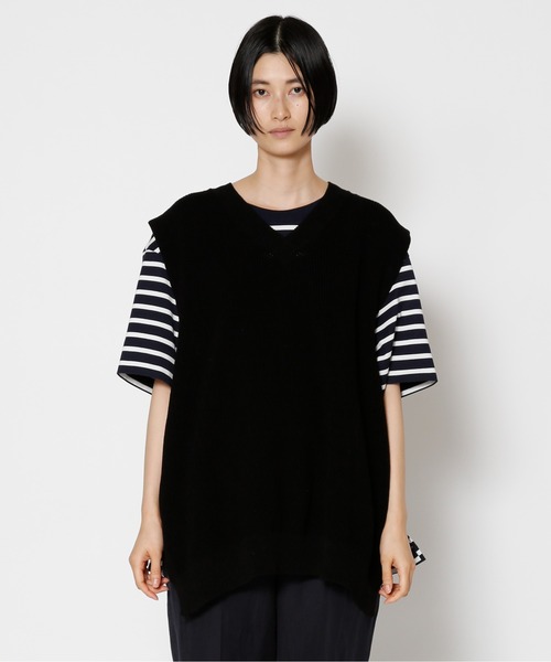 UNDECORATED(アンデコレイテッド)の「UNDECORATED アンデコレイテッド / CODE YARN KNIT VEST コードヤーン オーバーサイズ Vネック ニットベスト / UDS22802(ベスト・メンズ・ベージュ/ブラック・FREE)」の12枚目の写真