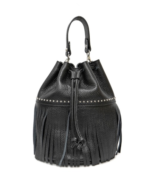 LAURA DI MAGGIO(ローラディマッジオ)の「【LAURA DI MAGGIO/ローラディマッジオ】レザー フリンジ 2WAY 巾着バッグ バケツバッグ(ショルダーバッグ・レディース・ホワイト/ブラック/シルバー・FREE)」の2枚目の写真