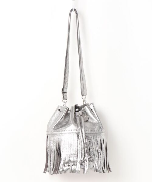 LAURA DI MAGGIO(ローラディマッジオ)の「【LAURA DI MAGGIO/ローラディマッジオ】レザー フリンジ 2WAY 巾着バッグ バケツバッグ(ショルダーバッグ・レディース・ホワイト/ブラック/シルバー・FREE)」の9枚目の写真
