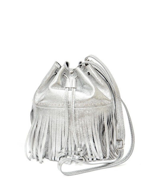 LAURA DI MAGGIO(ローラディマッジオ)の「【LAURA DI MAGGIO/ローラディマッジオ】レザー フリンジ 2WAY 巾着バッグ バケツバッグ(ショルダーバッグ・レディース・ホワイト/ブラック/シルバー・FREE)」の8枚目の写真