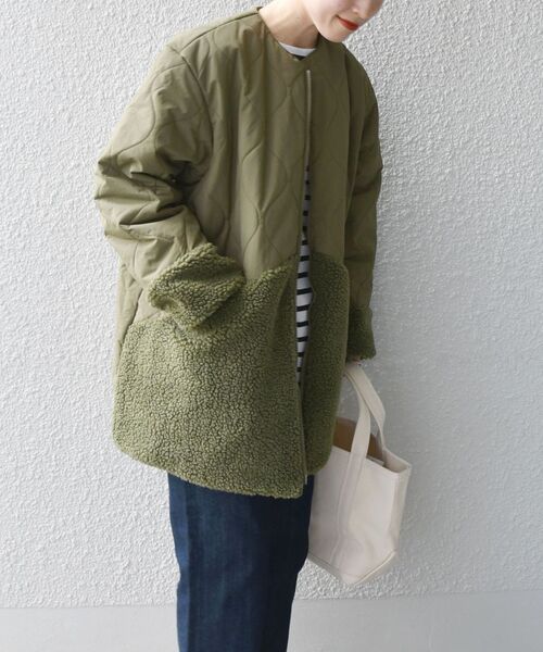 SUNNY  SPORTS（サニースポーツ）の「【SHIPS any別注】SUNNY SPORTS:〈ウォッシャブル〉ボア コンビ キルティング コート（その他アウター・レディース・ベージュ/オリーブ・ONE SIZE）」の10枚目の写真