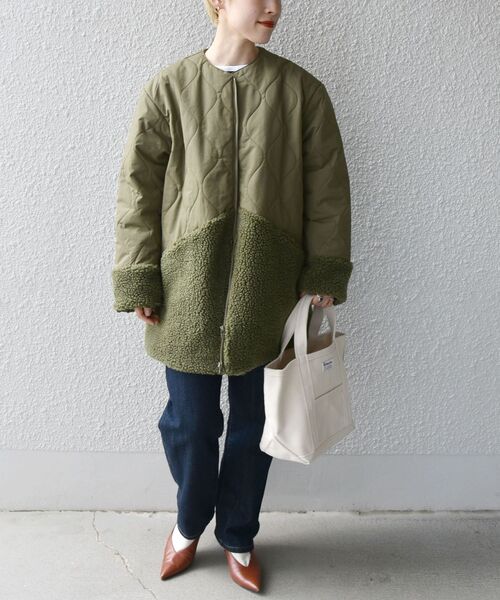 SUNNY  SPORTS（サニースポーツ）の「【SHIPS any別注】SUNNY SPORTS:〈ウォッシャブル〉ボア コンビ キルティング コート（その他アウター・レディース・ベージュ/オリーブ・ONE SIZE）」の8枚目の写真