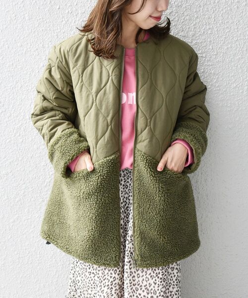 SUNNY  SPORTS（サニースポーツ）の「【SHIPS any別注】SUNNY SPORTS:〈ウォッシャブル〉ボア コンビ キルティング コート（その他アウター・レディース・ベージュ/オリーブ・ONE SIZE）」の6枚目の写真