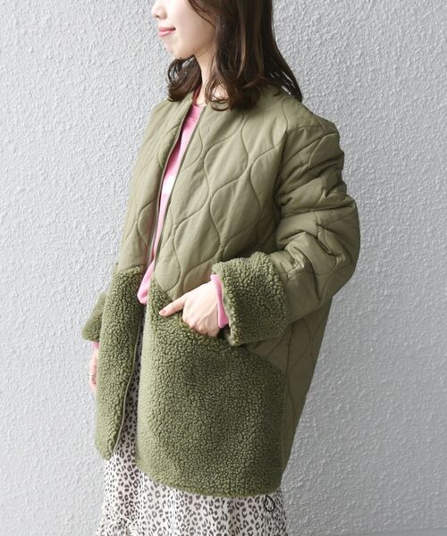 SUNNY  SPORTS（サニースポーツ）の「【SHIPS any別注】SUNNY SPORTS:〈ウォッシャブル〉ボア コンビ キルティング コート（その他アウター・レディース・ベージュ/オリーブ・ONE SIZE）」の5枚目の写真