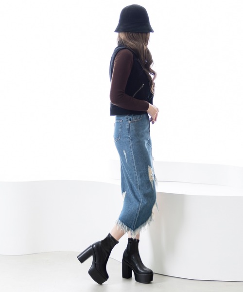 attagirl(アタガール)の「厚底プラットフォームストレッチショートブーツ(ブーツ・レディース・ダークブラウン/パイソン/ブラック/ベージュ/ホワイト/ブラック系その他・M/S/LL/L)」の14枚目の写真