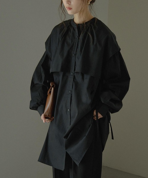 Fashion Letter（ファッションレター）の「サイドリボンケープカラーシャツ（シャツ/ブラウス・レディース・ブラック/オフホワイト/マスタード/モカ/ライトベージュ・M）」の3枚目の写真