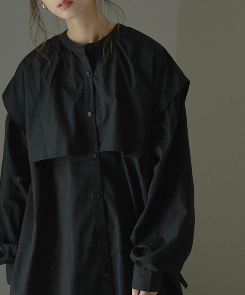 Fashion Letter（ファッションレター）の「サイドリボンケープカラーシャツ（シャツ/ブラウス・レディース・ブラック/オフホワイト/マスタード/モカ/ライトベージュ・M）」の17枚目の写真