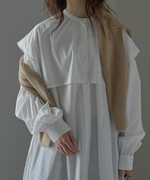 Fashion Letter（ファッションレター）の「サイドリボンケープカラーシャツ（シャツ/ブラウス・レディース・ブラック/オフホワイト/マスタード/モカ/ライトベージュ・M）」の22枚目の写真