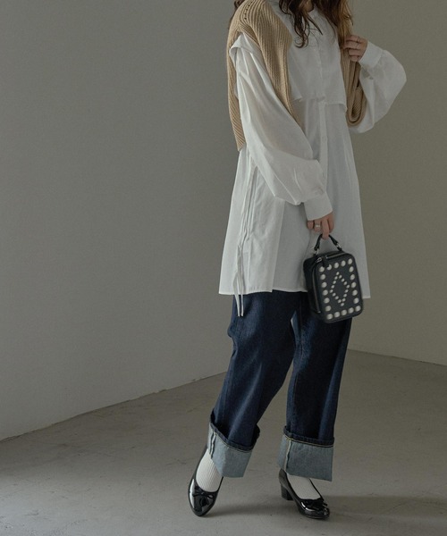 Fashion Letter（ファッションレター）の「サイドリボンケープカラーシャツ（シャツ/ブラウス・レディース・ブラック/オフホワイト/マスタード/モカ/ライトベージュ・M）」の7枚目の写真