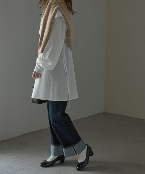 Fashion Letter（ファッションレター）の「サイドリボンケープカラーシャツ（シャツ/ブラウス・レディース・ブラック/オフホワイト/マスタード/モカ/ライトベージュ・M）」の18枚目の写真