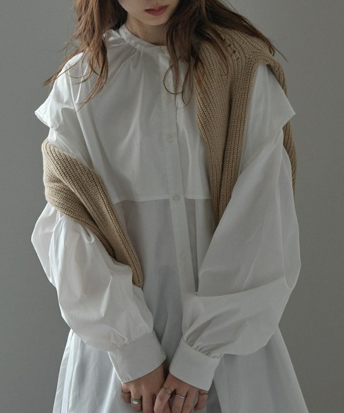 Fashion Letter（ファッションレター）の「サイドリボンケープカラーシャツ（シャツ/ブラウス・レディース・ブラック/オフホワイト/マスタード/モカ/ライトベージュ・M）」の13枚目の写真