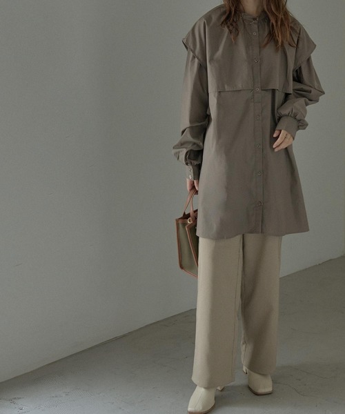 Fashion Letter（ファッションレター）の「サイドリボンケープカラーシャツ（シャツ/ブラウス・レディース・ブラック/オフホワイト/マスタード/モカ/ライトベージュ・M）」の8枚目の写真