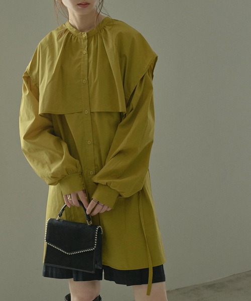 Fashion Letter（ファッションレター）の「サイドリボンケープカラーシャツ（シャツ/ブラウス・レディース・ブラック/オフホワイト/マスタード/モカ/ライトベージュ・M）」の19枚目の写真