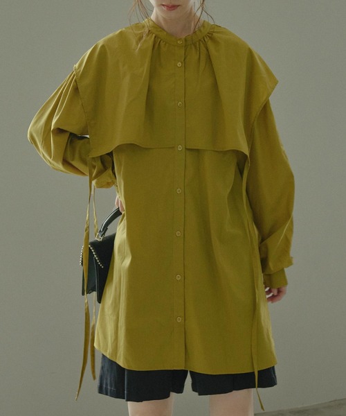 Fashion Letter（ファッションレター）の「サイドリボンケープカラーシャツ（シャツ/ブラウス・レディース・ブラック/オフホワイト/マスタード/モカ/ライトベージュ・M）」の9枚目の写真