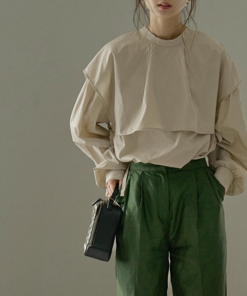 Fashion Letter（ファッションレター）の「サイドリボンケープカラーシャツ（シャツ/ブラウス・レディース・ブラック/オフホワイト/マスタード/モカ/ライトベージュ・M）」の10枚目の写真